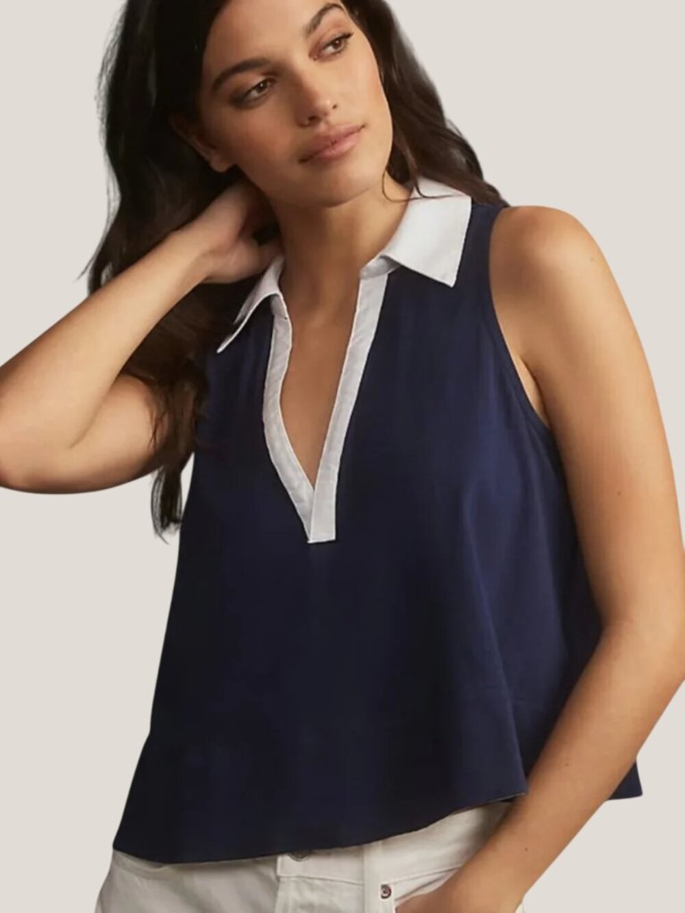 Anthropologie Maeve Sleeveless Swing Popover Top Navy Blue Small
